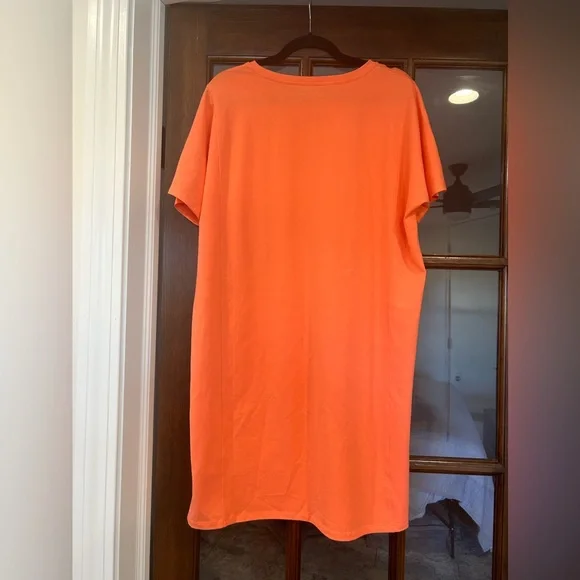 Eileen Fisher T Shirt Dress Womens Small Orange Organic Cotton Shift Mid Length - Picture 8 of 11